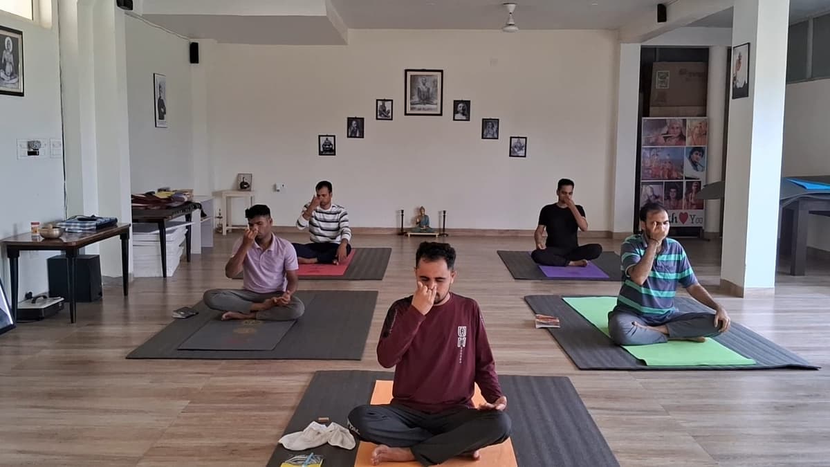 Students practicing pranayama at Light House