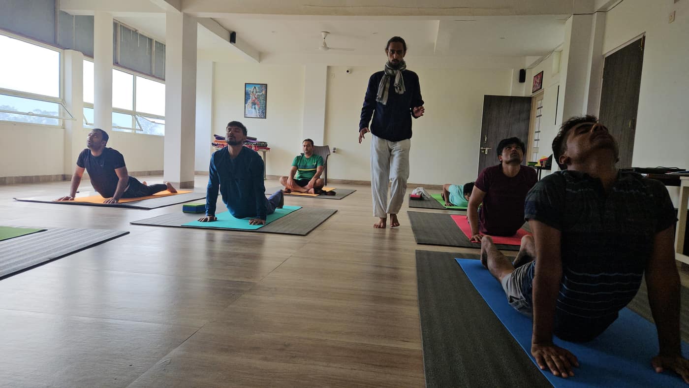 Yoga asana class in the Light House hall